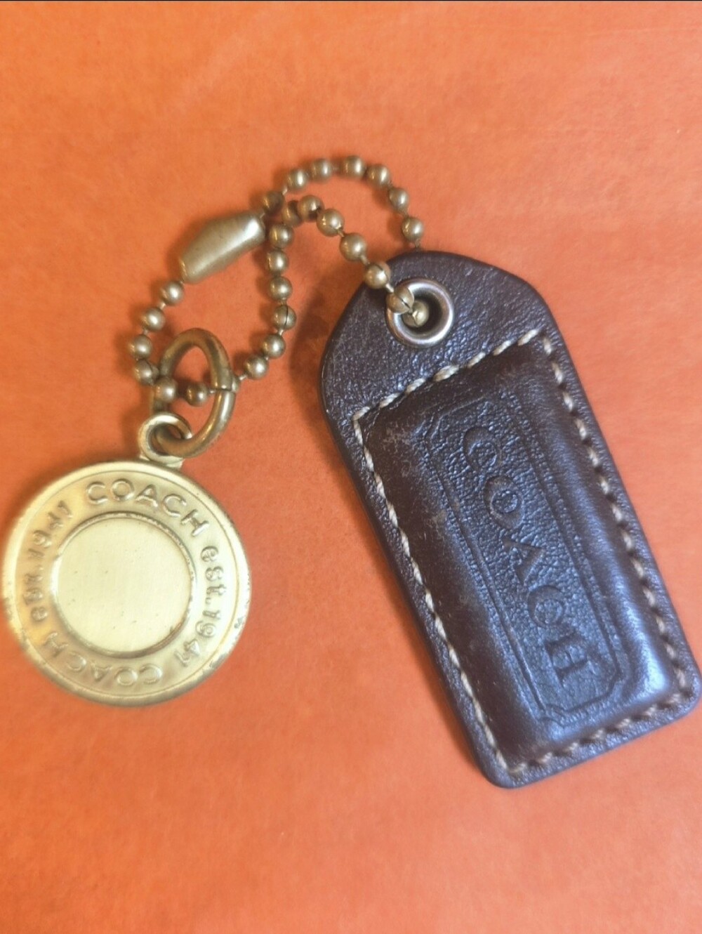 Vintage Coach Mahogany Leather Hangtag & Brass EST 1941 Medallion Bag Charm Set
